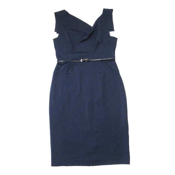 NWT Black Halo Jackie in Eclipse Stretch Gabardine Belted Sheath Dress 14 $375 - Picture 3 of 10